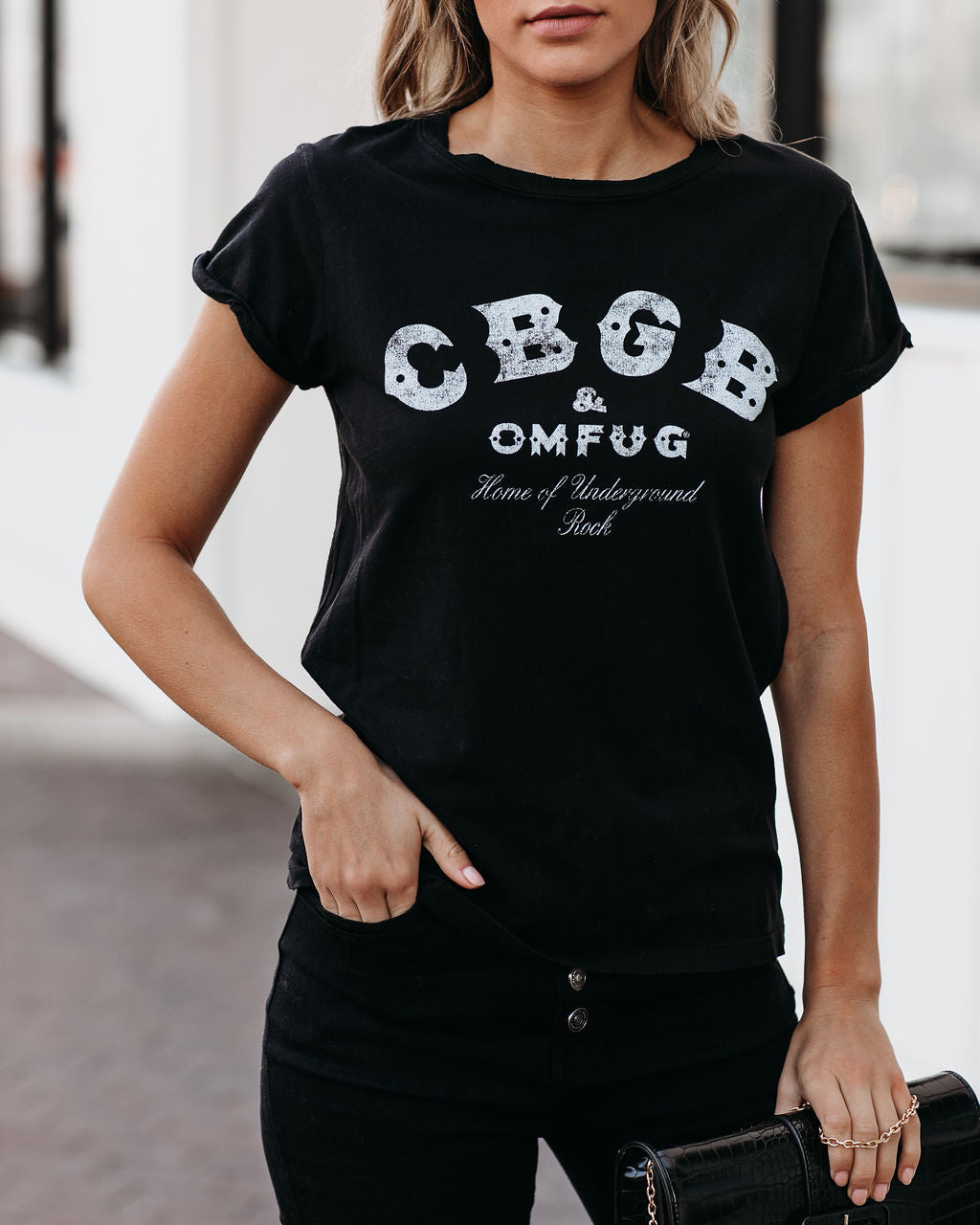 CBGB Cotton Distressed Tee - Black Ins Street