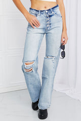 Kancan Button Fly Distressed Raw Hem Straight leg Jeans Ins Street