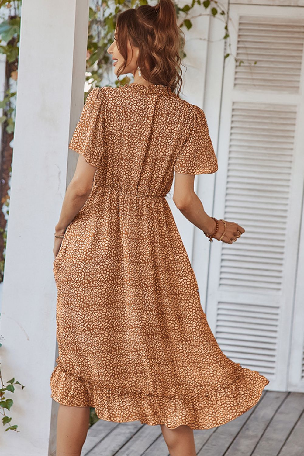 Leopard Frill Trim Flutter Sleeve Dress Ins Street