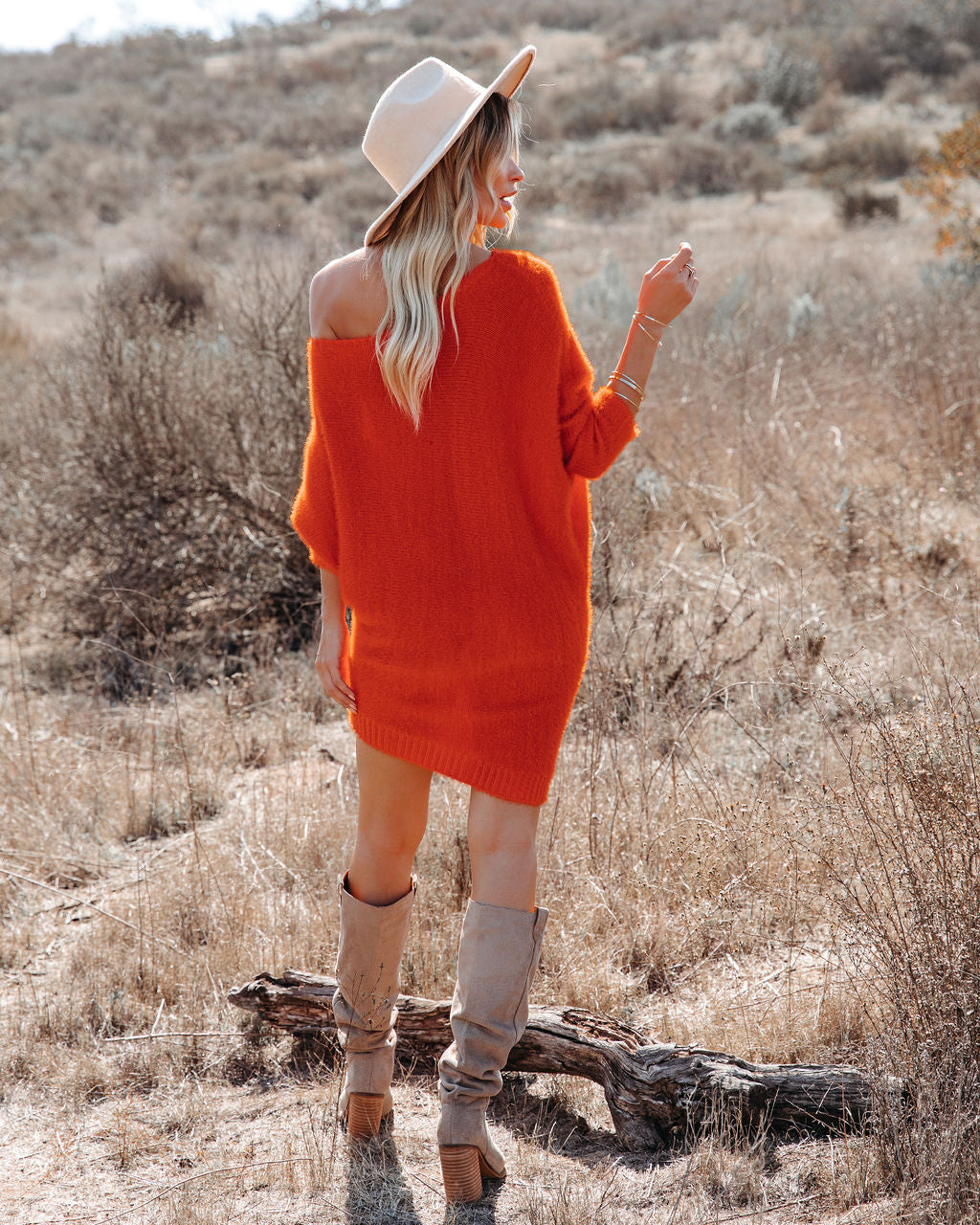 Cecelia Asymmetrical Knit Sweater Dress - Red Orange - FINAL SALE Ins Street