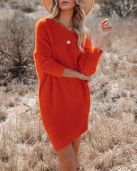 Cecelia Asymmetrical Knit Sweater Dress - Red Orange - FINAL SALE Ins Street