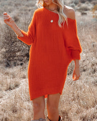 Cecelia Asymmetrical Knit Sweater Dress - Red Orange - FINAL SALE Ins Street