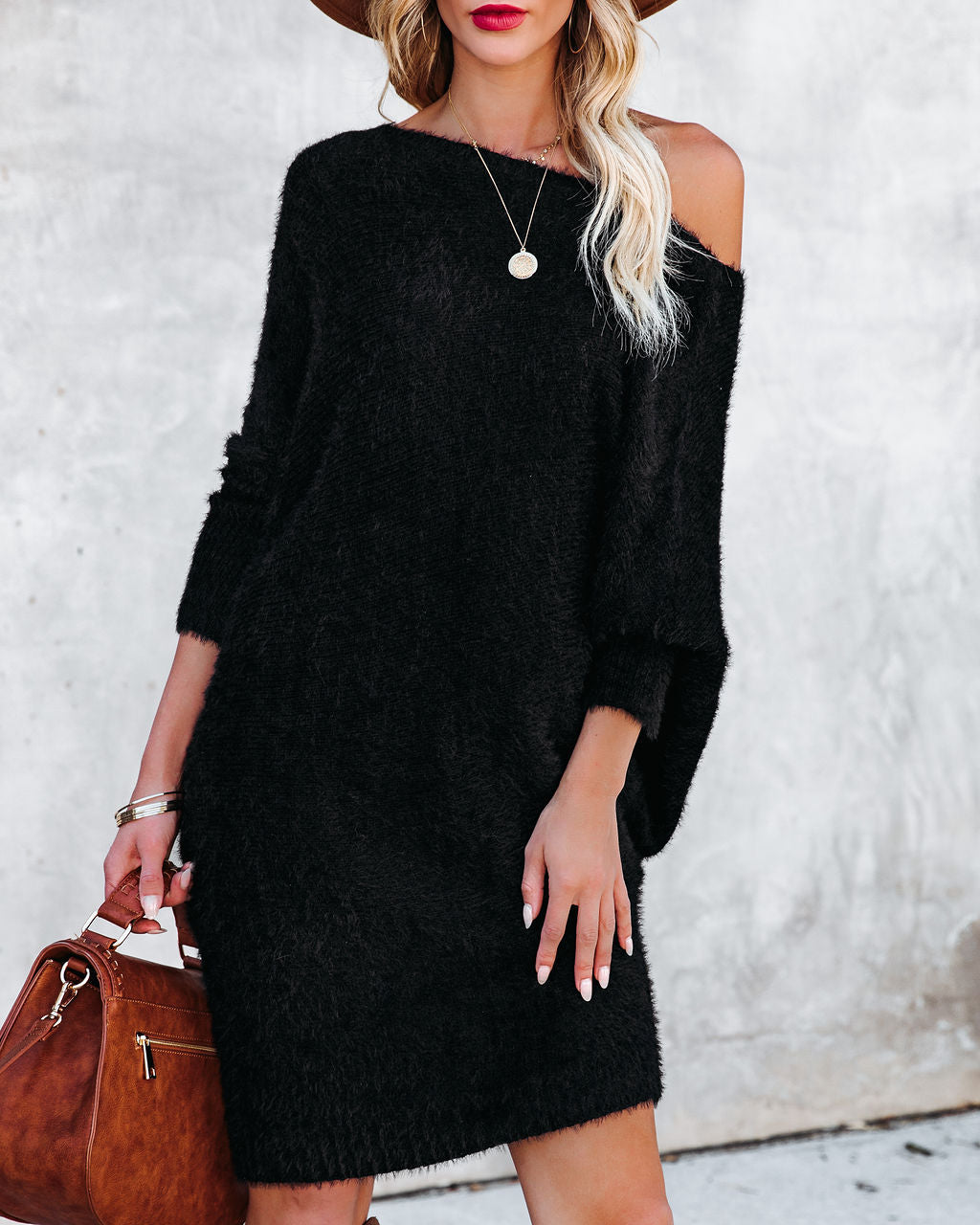 Cecelia Asymmetrical Knit Sweater Dress - Black - FINAL SALE Ins Street