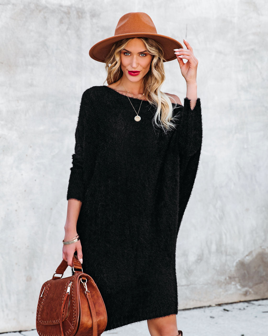 Cecelia Asymmetrical Knit Sweater Dress - Black - FINAL SALE Ins Street