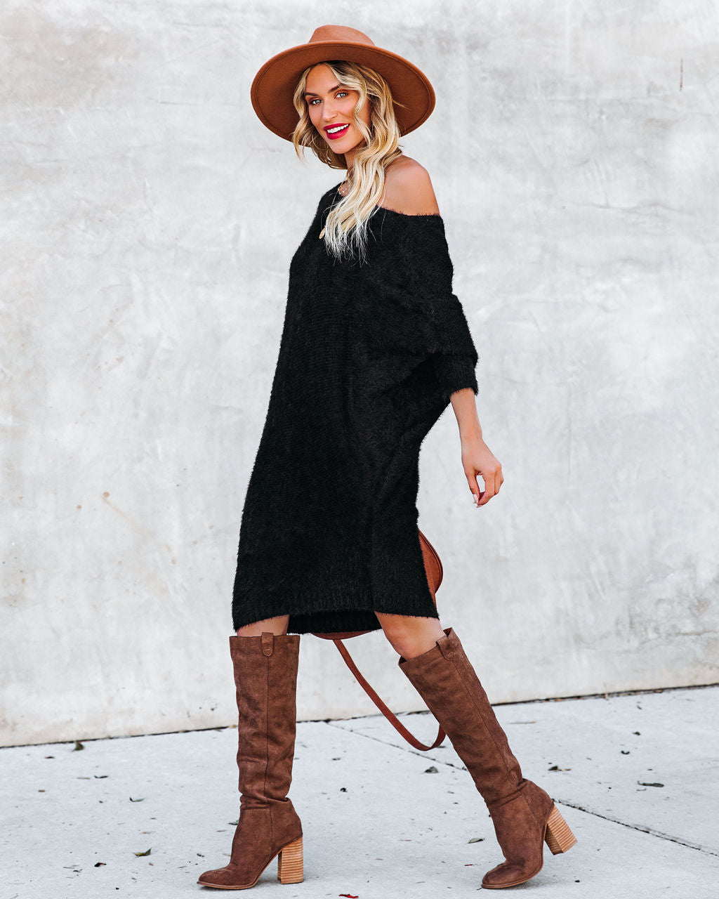 Cecelia Asymmetrical Knit Sweater Dress - Black - FINAL SALE Ins Street