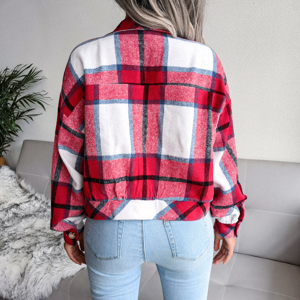 Plaid Button Cuff Long Sleeve Jacket Ins Street