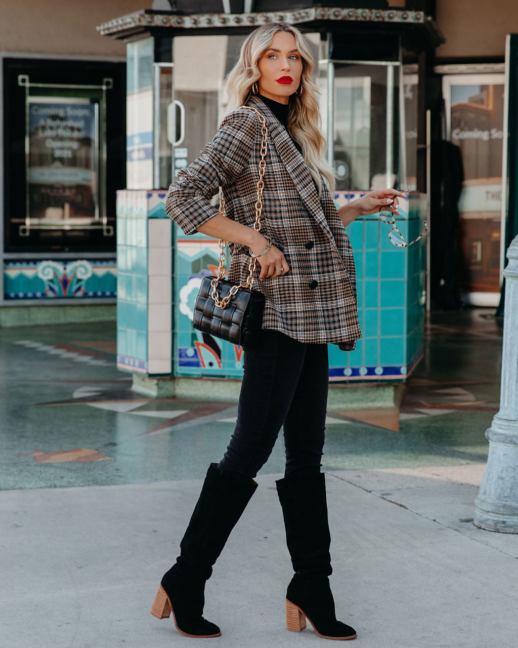 Celina Pocketed Plaid Blazer Ins Street