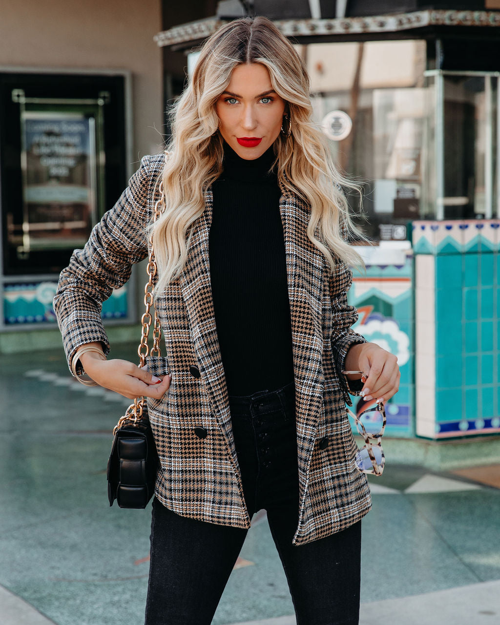 Celina Pocketed Plaid Blazer Ins Street