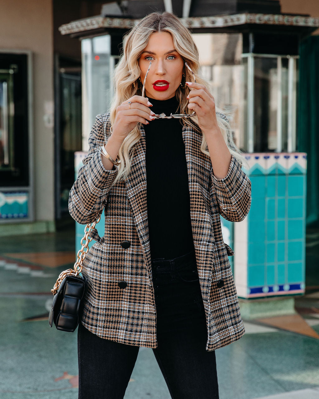 Celina Pocketed Plaid Blazer Ins Street