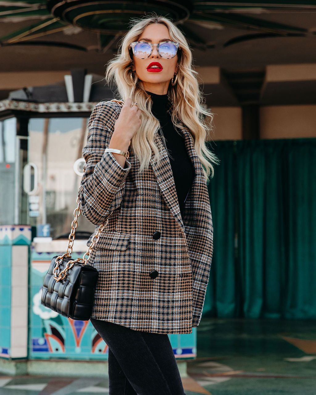 Celina Pocketed Plaid Blazer Ins Street