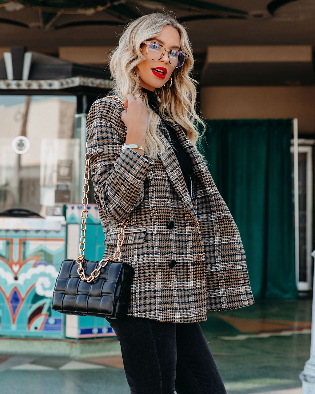 Celina Pocketed Plaid Blazer Ins Street