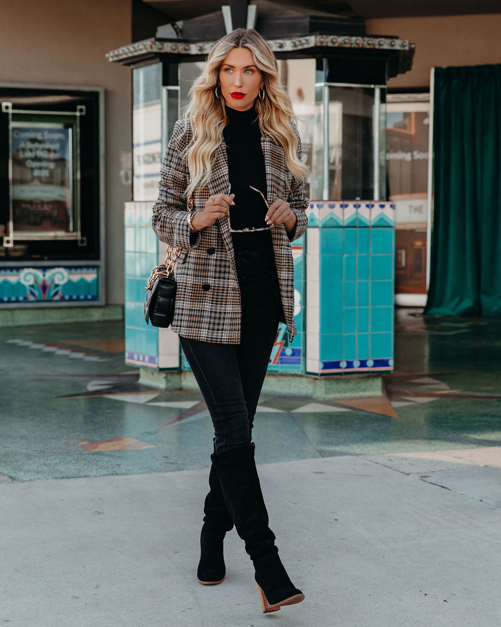 Celina Pocketed Plaid Blazer Ins Street