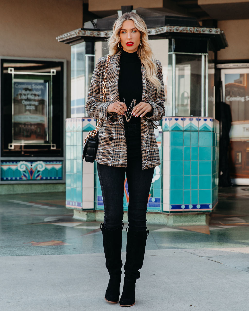 Celina Pocketed Plaid Blazer Ins Street