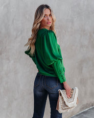 Centerpiece Satin Statement Blouse - Emerald Ins Street