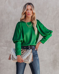 Centerpiece Satin Statement Blouse - Emerald Ins Street