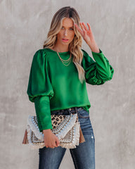 Centerpiece Satin Statement Blouse - Emerald Ins Street