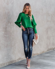 Centerpiece Satin Statement Blouse - Emerald Ins Street