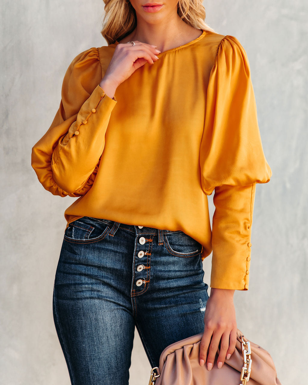 Centerpiece Satin Statement Blouse - Gold Ins Street