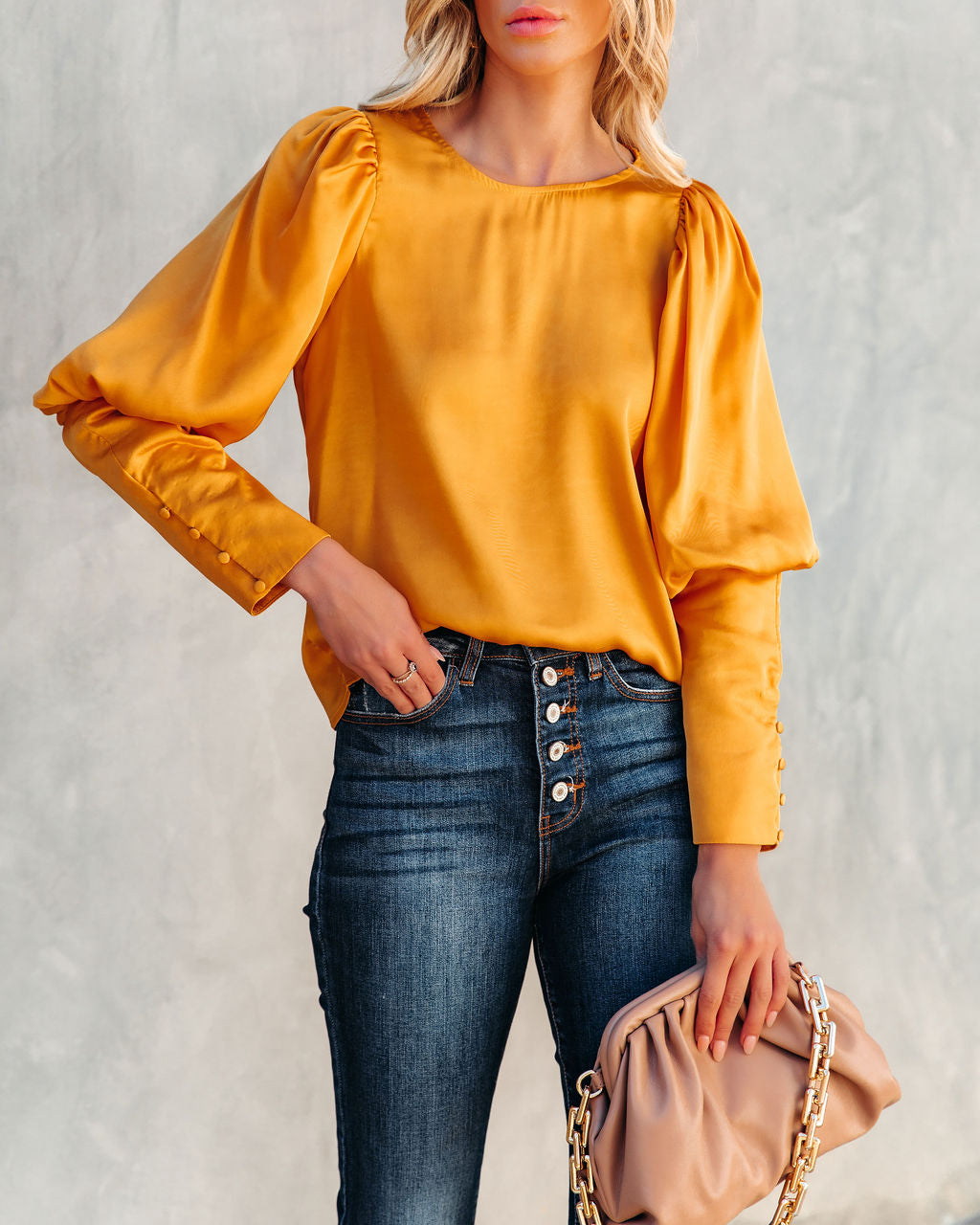 Centerpiece Satin Statement Blouse - Gold Ins Street