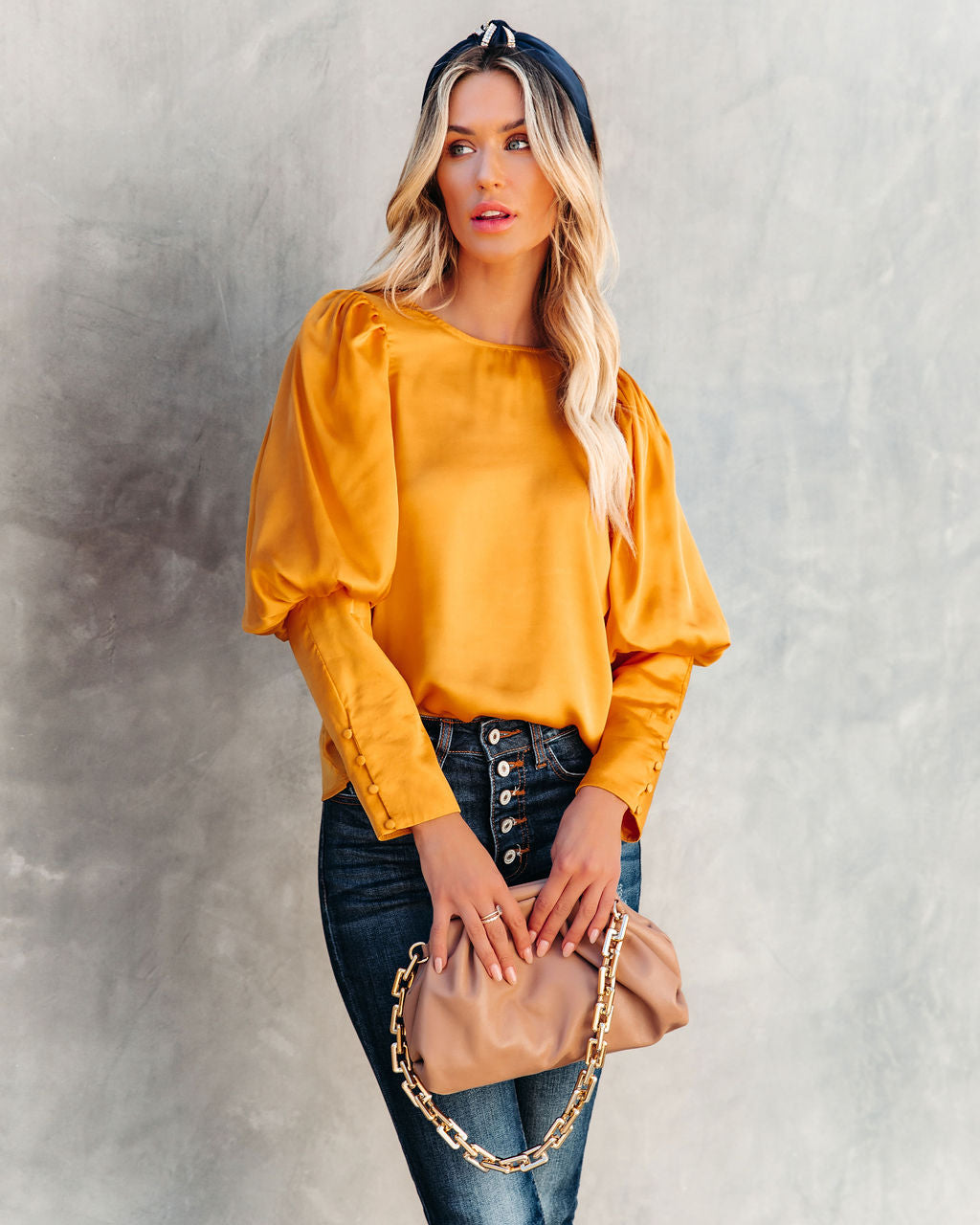 Centerpiece Satin Statement Blouse - Gold Ins Street