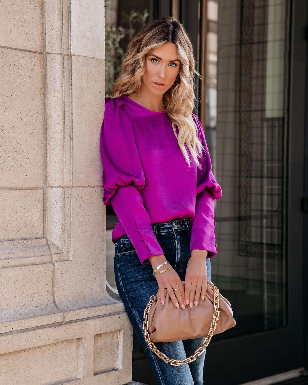 Centerpiece Satin Statement Blouse - Orchid Ins Street