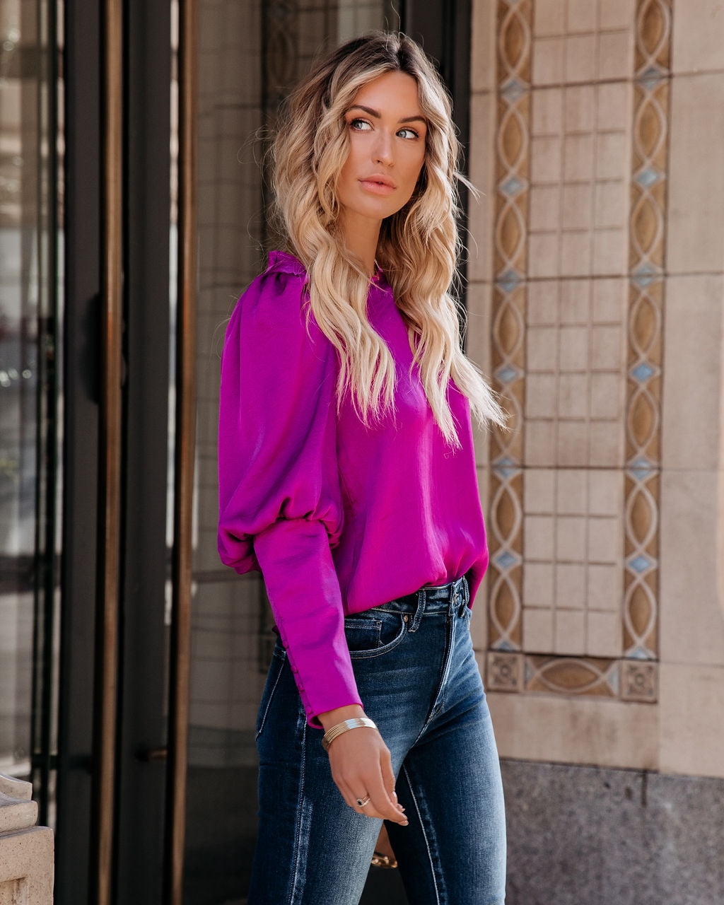 Centerpiece Satin Statement Blouse - Orchid Ins Street