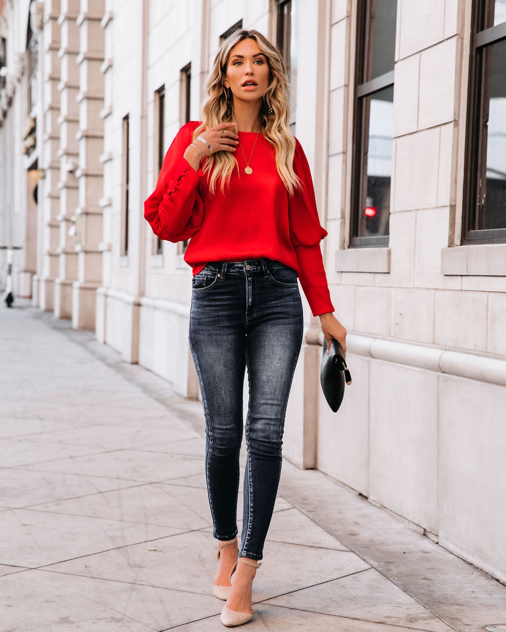 Centerpiece Satin Statement Blouse - Red Ins Street