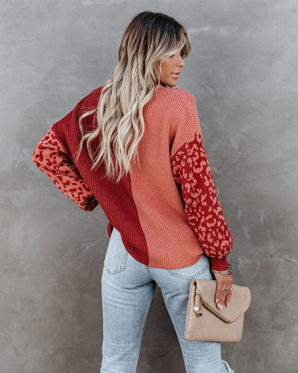 Change Of Heart Two-Tone Knit Leopard Sweater - Terracotta/ Peach - FINAL SALE Ins Street