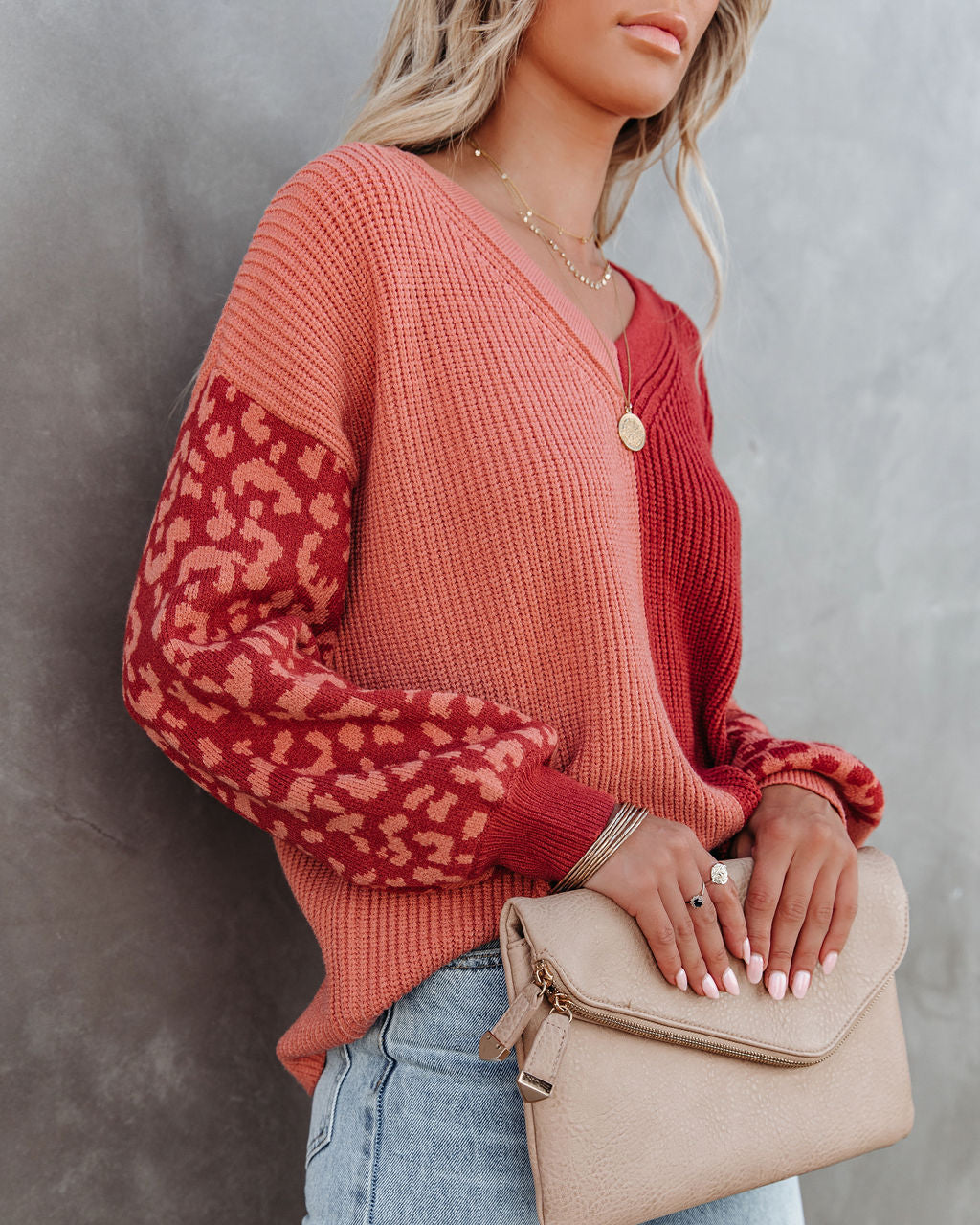 Change Of Heart Two-Tone Knit Leopard Sweater - Terracotta/ Peach - FINAL SALE Ins Street