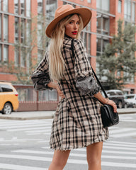 Chantye Pocketed Plaid Acid Wash Shirt Dress - FINAL SALE Ins Street