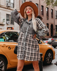 Chantye Pocketed Plaid Acid Wash Shirt Dress - FINAL SALE Ins Street