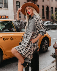 Chantye Pocketed Plaid Acid Wash Shirt Dress - FINAL SALE Ins Street