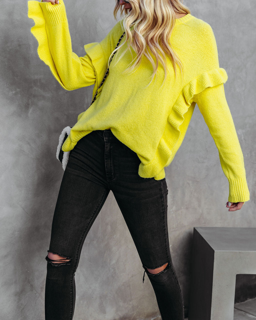 Charleston Ruffle Knit Sweater - Lime Ins Street