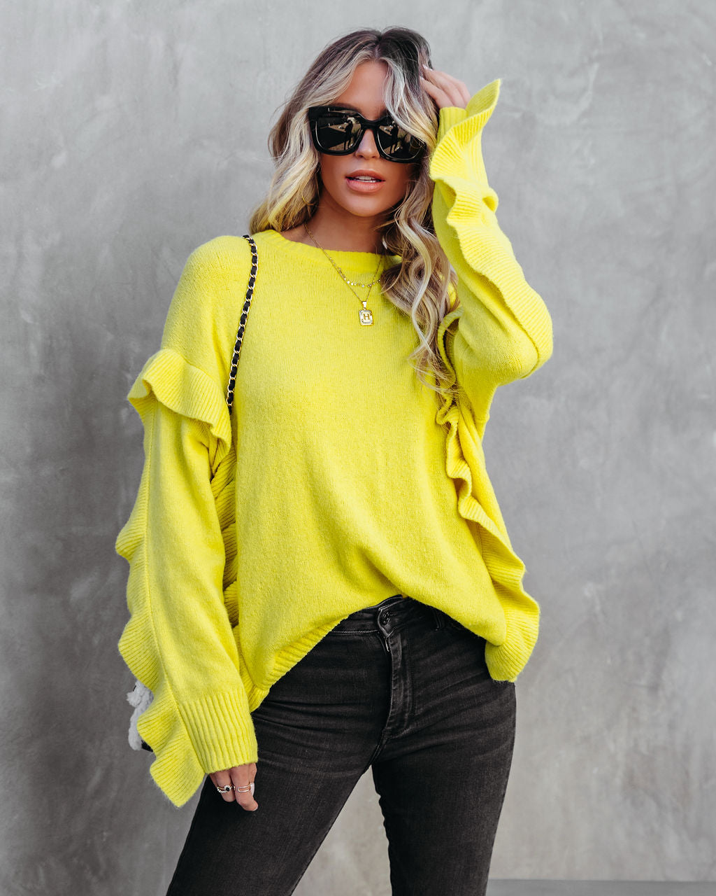 Charleston Ruffle Knit Sweater - Lime Ins Street