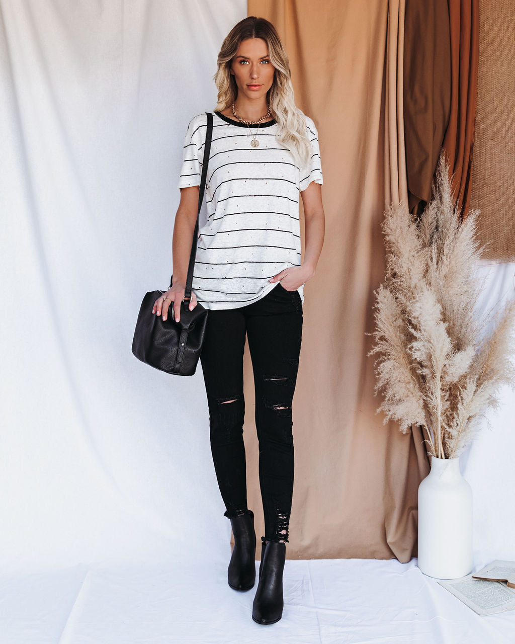 Chase Linen Blend Striped Distressed Tee Ins Street