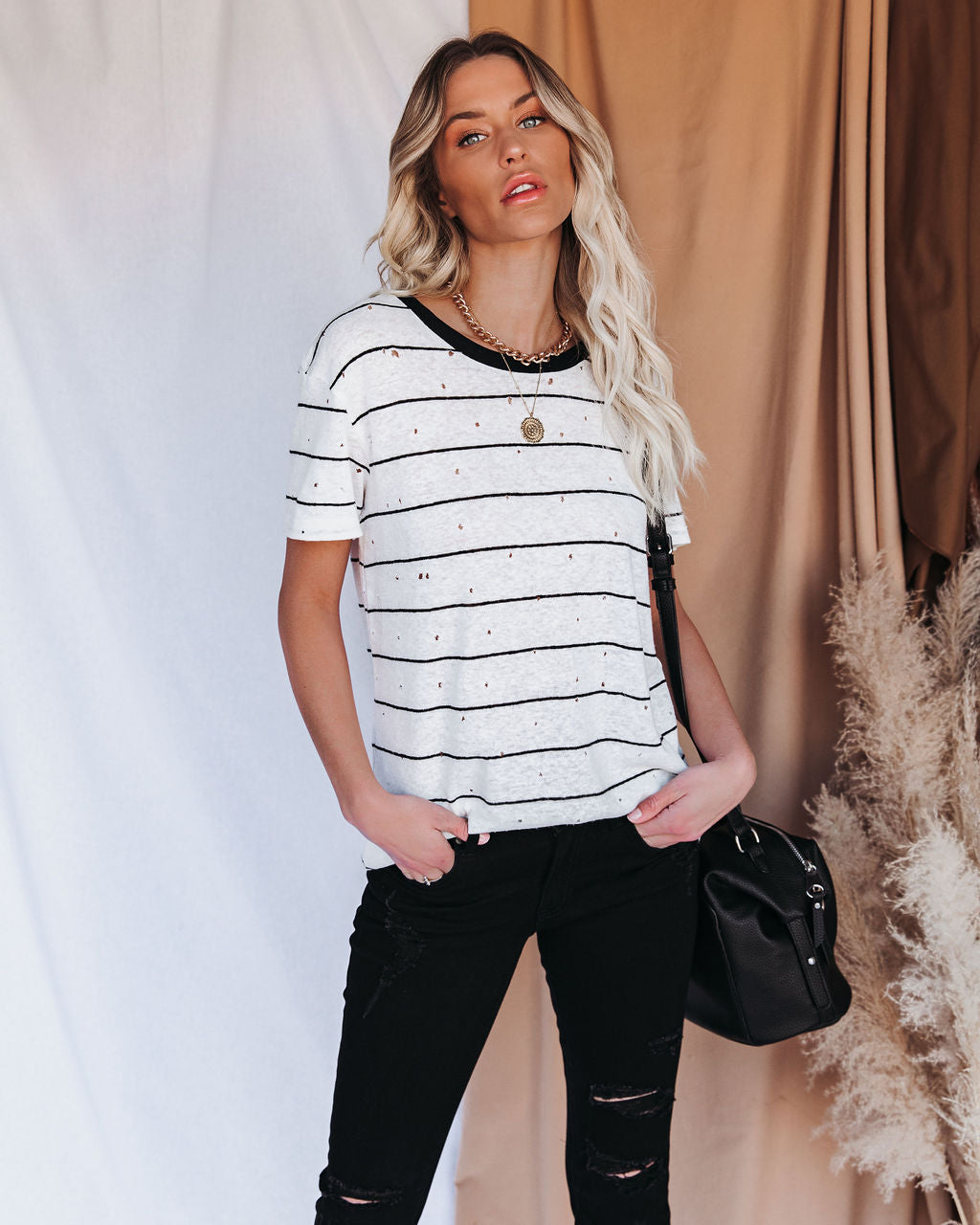 Chase Linen Blend Striped Distressed Tee Ins Street