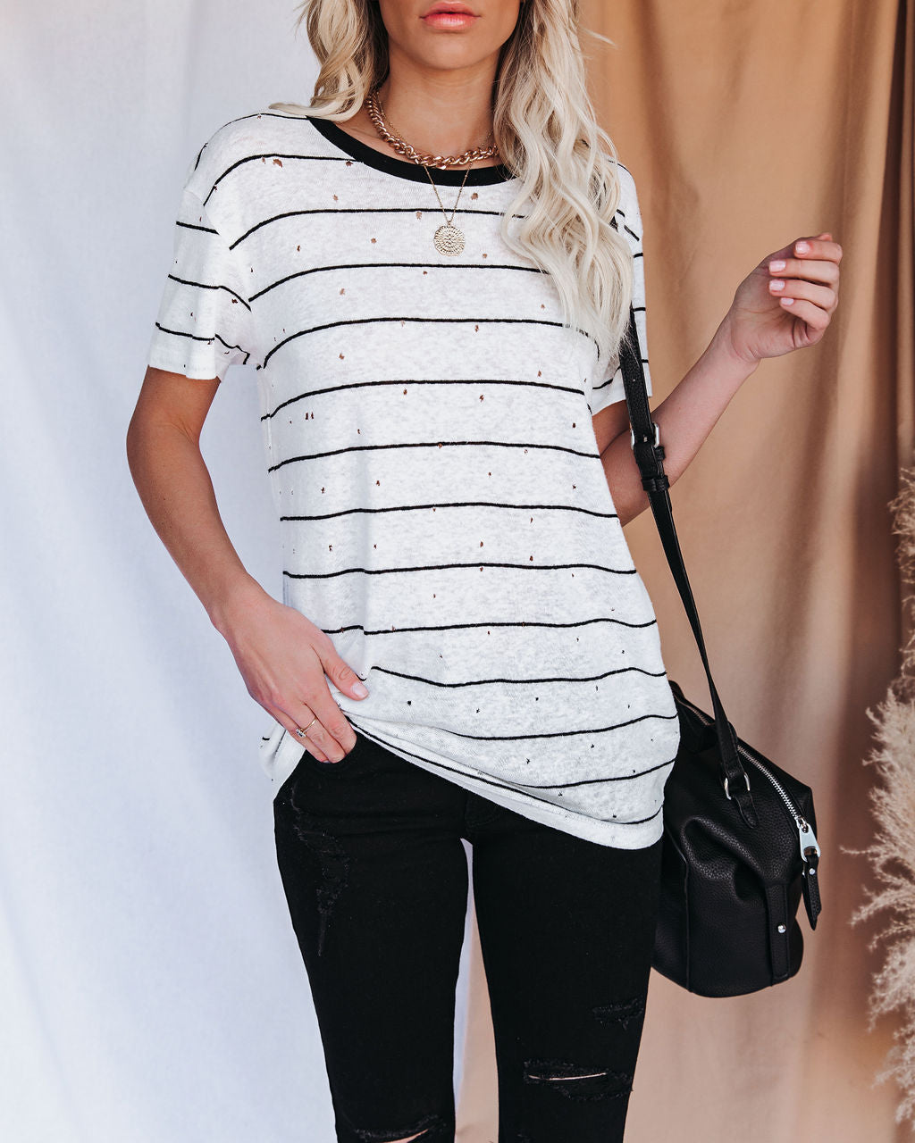 Chase Linen Blend Striped Distressed Tee Ins Street