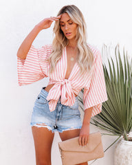 Chi Cotton Blend Striped Tie Top - Pink - FINAL SALE Ins Street