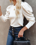 Chivalry Puff Sleeve Ribbed Knit Top - Ivory VERY-001
