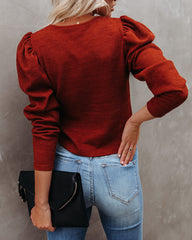 Chivalry Puff Sleeve Ribbed Knit Top - Rust VERY-001