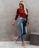 Chivalry Puff Sleeve Ribbed Knit Top - Rust VERY-001