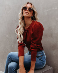 Chivalry Puff Sleeve Ribbed Knit Top - Rust VERY-001