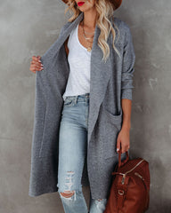 Cinnamon Pocketed Knit Cardigan - Heather Grey ON T-001