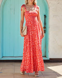 Claira Floral Tie Strap Maxi Dress - Orange ENC-001
