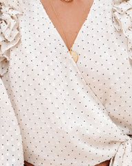 Class Act Polka Dot Ruffle Wrap Blouse - FINAL SALE FATE-001