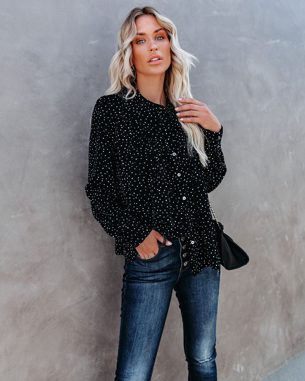 Clock Strikes Midnight Button Down Blouse - FINAL SALE ENDL-001