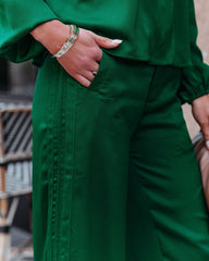 Clockwork Pocketed Satin Wide Leg Trousers - Green - FINAL SALE DEE-001