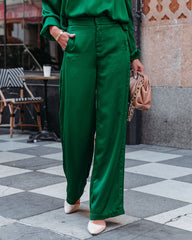 Clockwork Pocketed Satin Wide Leg Trousers - Green - FINAL SALE DEE-001