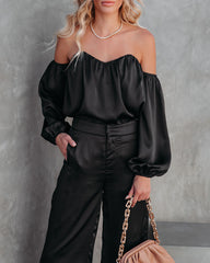 Clockwork Satin Off The Shoulder Blouse - Black DEE-001