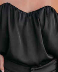 Clockwork Satin Off The Shoulder Blouse - Black DEE-001